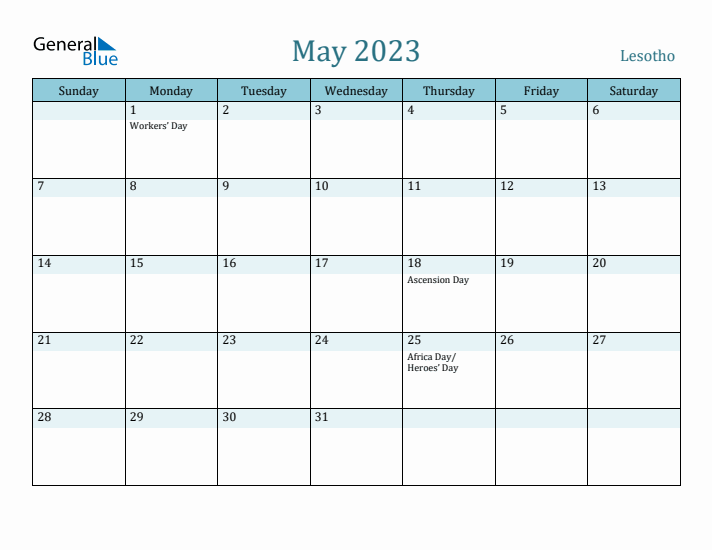 May 2023 Calendar with Holidays