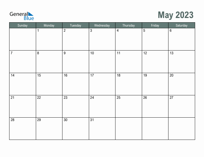 Free Printable May 2023 Calendar