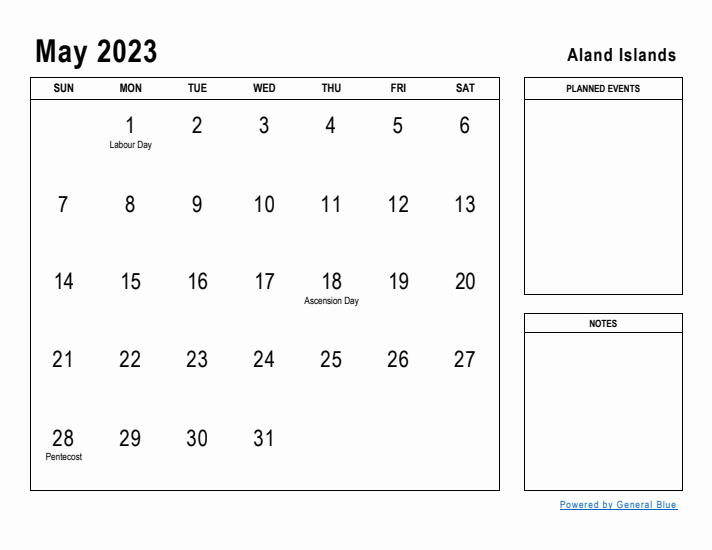 May 2023 Printable Monthly Calendar with Aland Islands Holidays