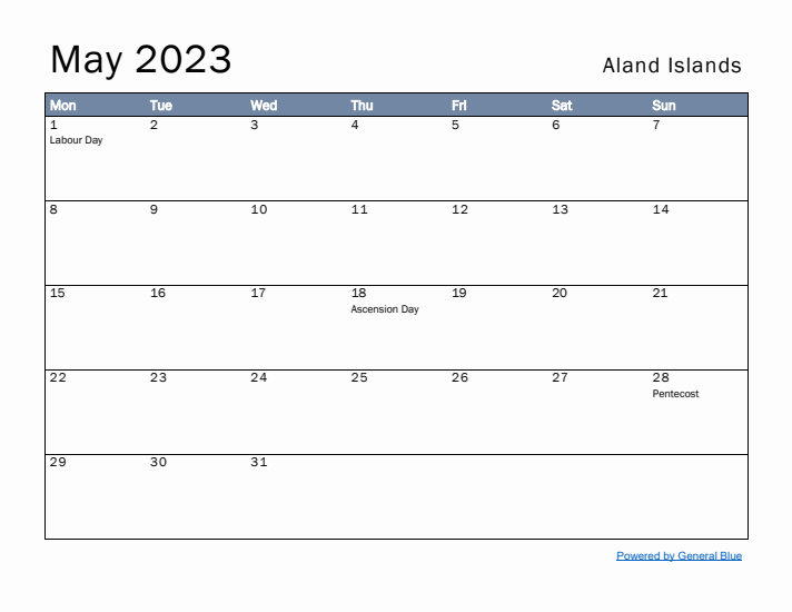 May 2023 Simple Monthly Calendar for Aland Islands