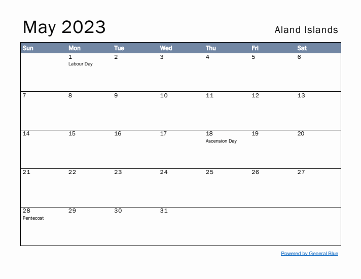 May 2023 Simple Monthly Calendar for Aland Islands