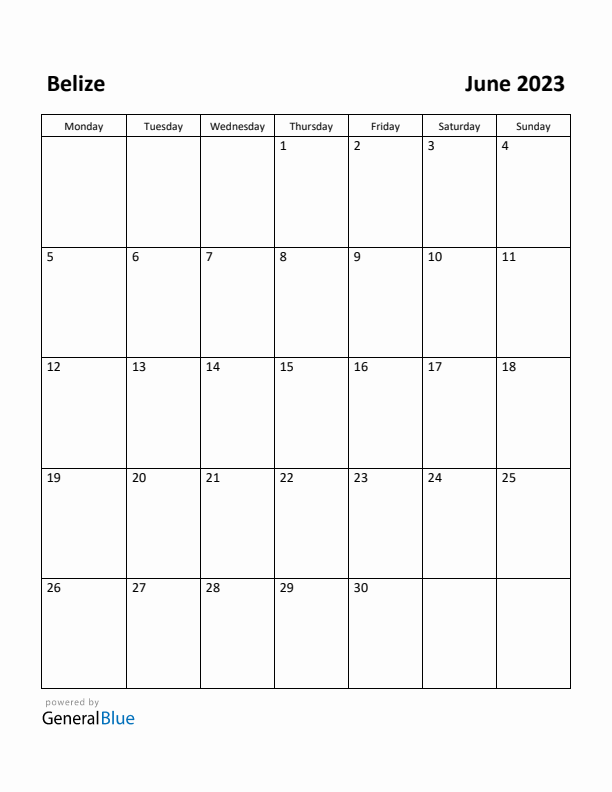 June 2023 Calendar with Belize Holidays