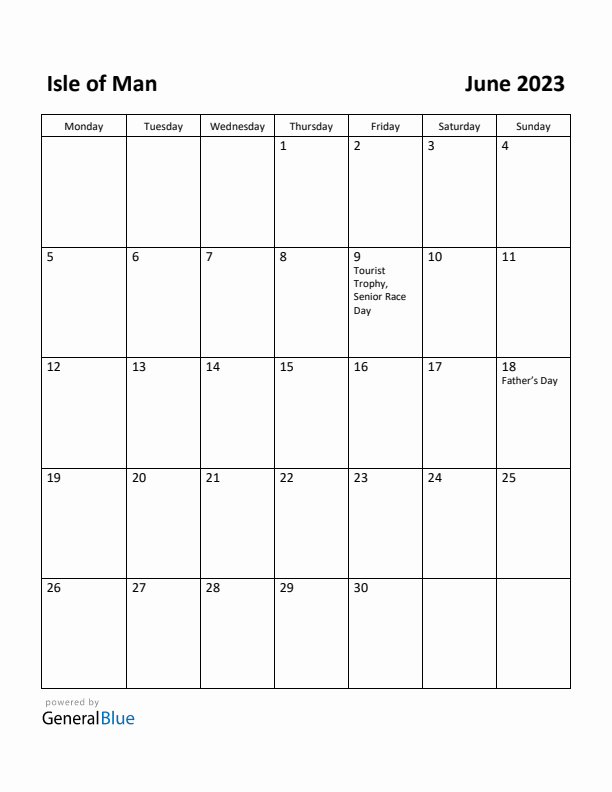 June 2023 Calendar with Isle of Man Holidays