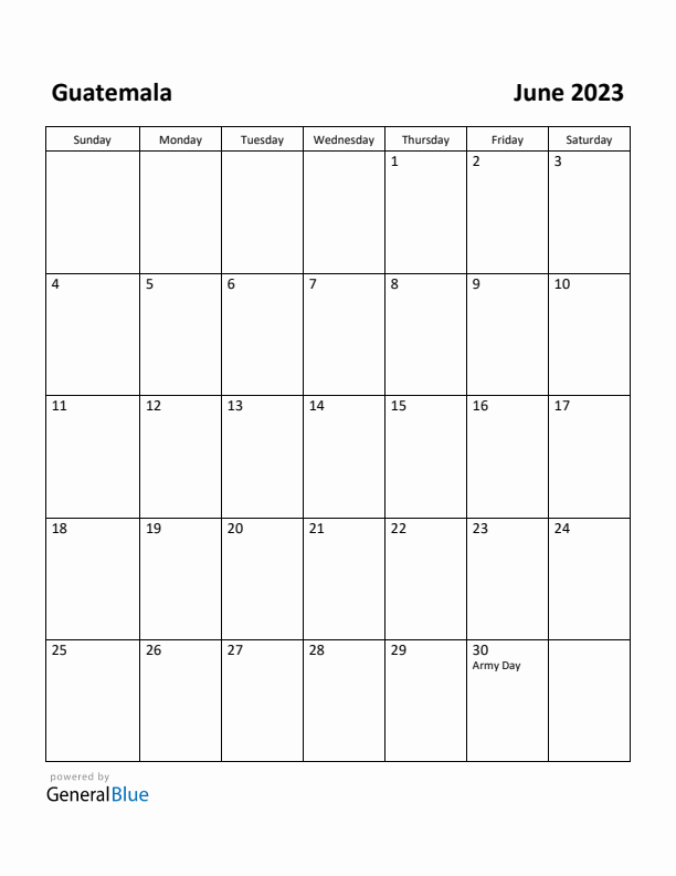 June 2023 Calendar with Guatemala Holidays