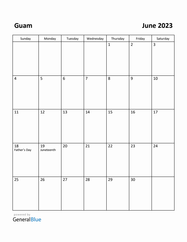 June 2023 Calendar with Guam Holidays