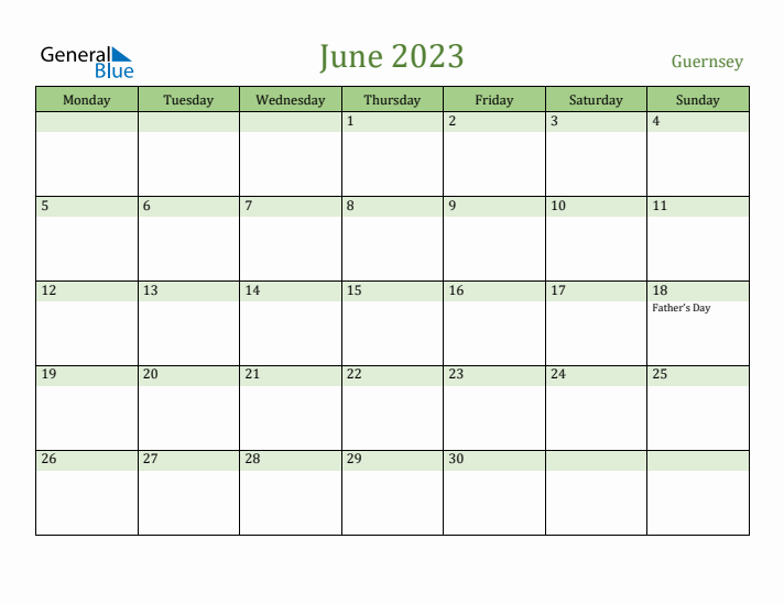 June 2023 Calendar with Guernsey Holidays