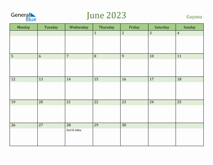 June 2023 Calendar with Guyana Holidays