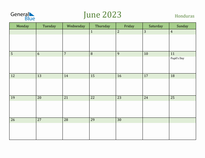 June 2023 Calendar with Honduras Holidays