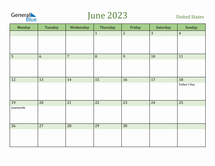 June 2023 Calendar with United States Holidays