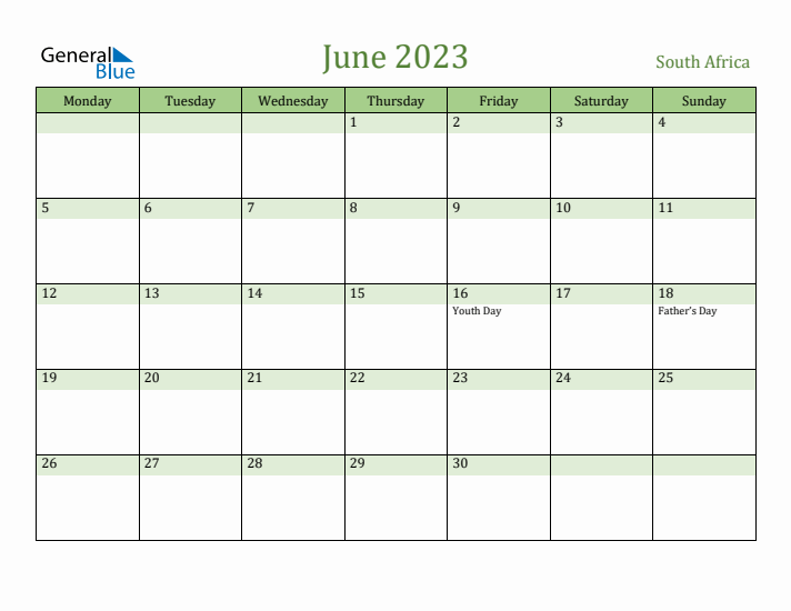 June 2023 Calendar with South Africa Holidays