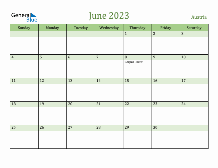 June 2023 Calendar with Austria Holidays