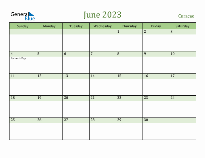 June 2023 Calendar with Curacao Holidays