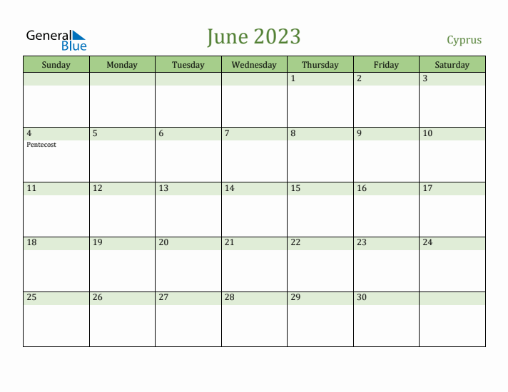 June 2023 Calendar with Cyprus Holidays