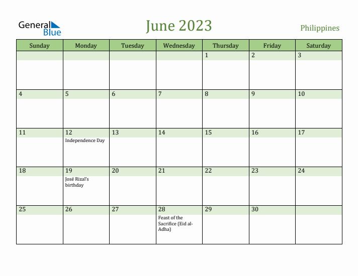 June 2023 Calendar with Philippines Holidays