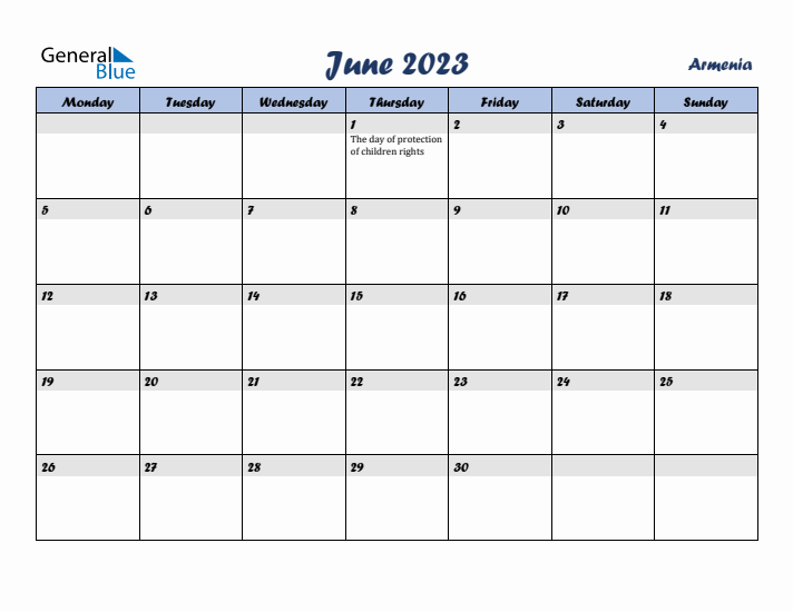 June 2023 Calendar with Holidays in Armenia