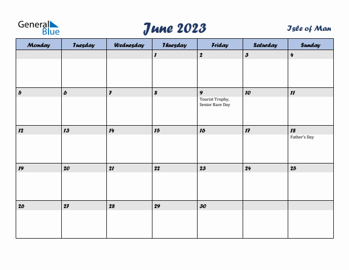 June 2023 Calendar with Holidays in Isle of Man