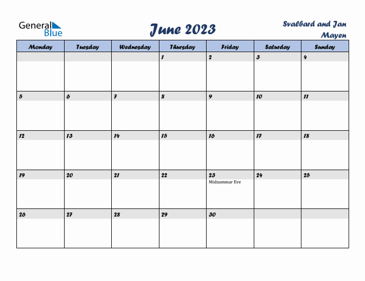 June 2023 Calendar with Holidays in Svalbard and Jan Mayen