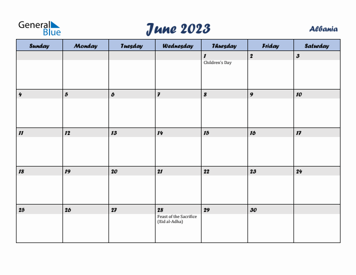 June 2023 Calendar with Holidays in Albania