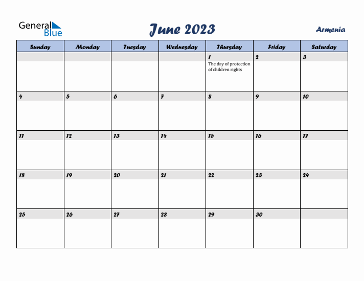 June 2023 Calendar with Holidays in Armenia