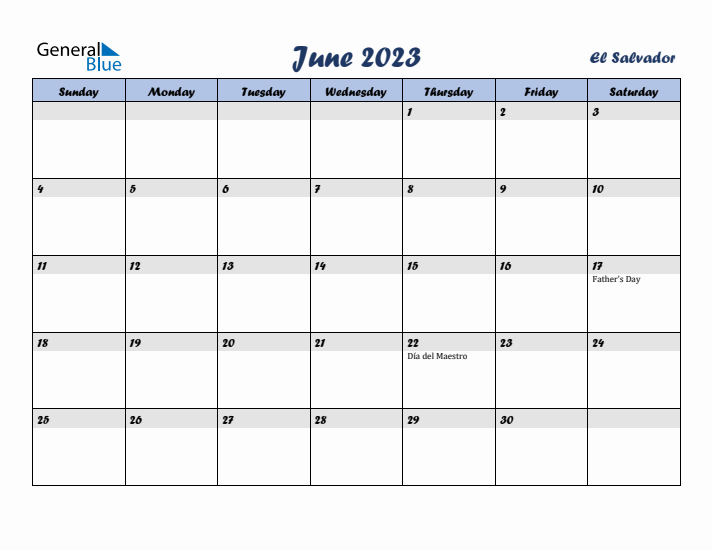 June 2023 Calendar with Holidays in El Salvador