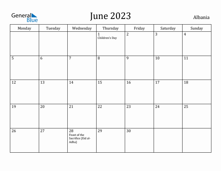 June 2023 Calendar Albania