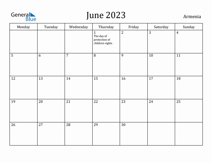 June 2023 Calendar Armenia