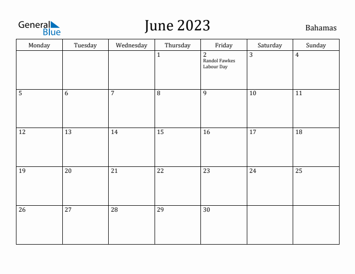 June 2023 Calendar Bahamas