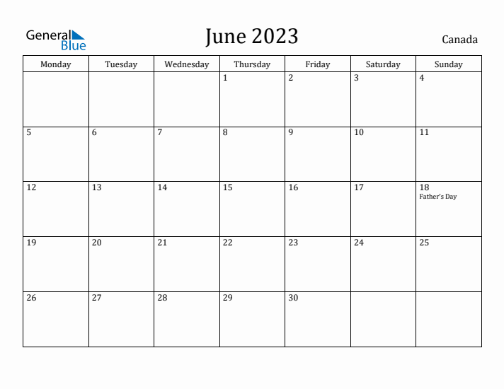 June 2023 Calendar Canada