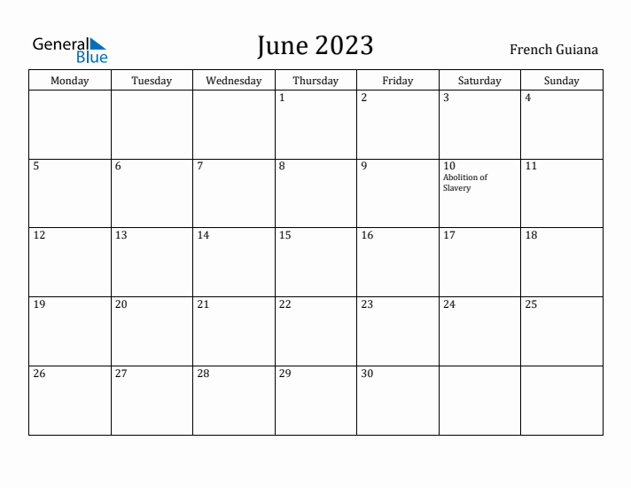 June 2023 Calendar French Guiana