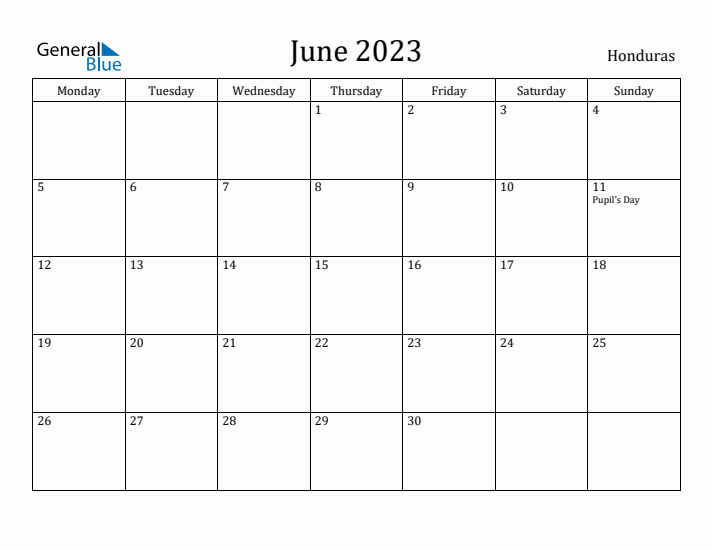 June 2023 Calendar Honduras