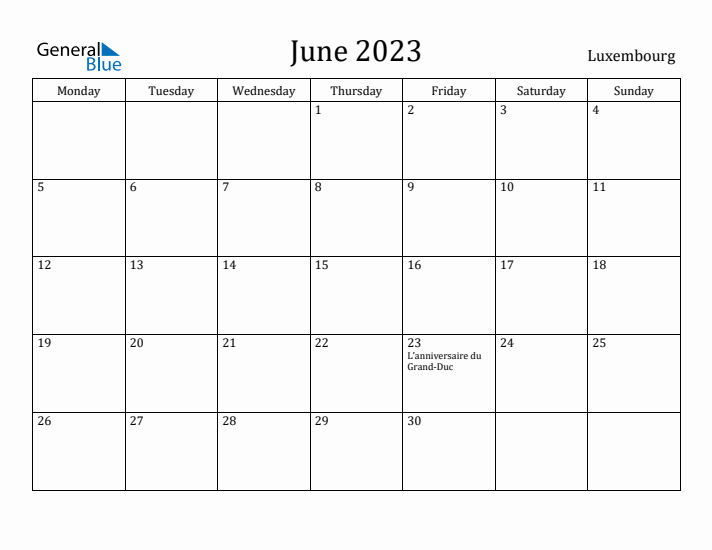 June 2023 Calendar Luxembourg