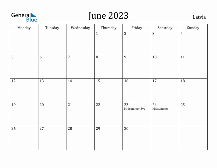 June 2023 Calendar Latvia