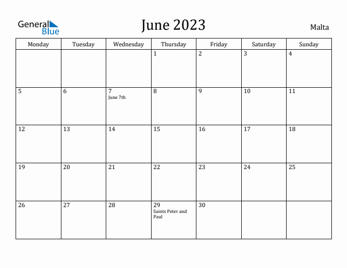 June 2023 Calendar Malta