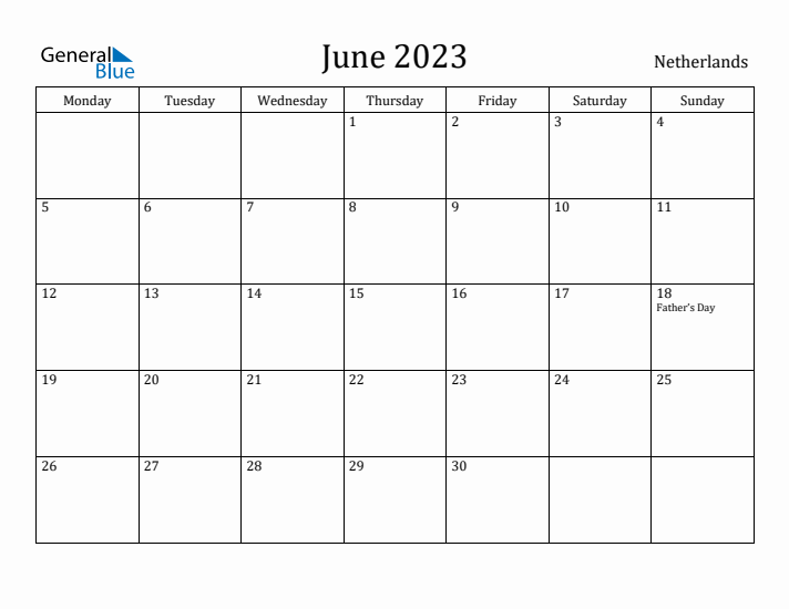 June 2023 Calendar The Netherlands