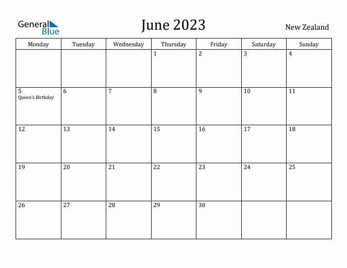 June 2023 Calendar New Zealand