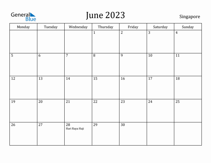 June 2023 Calendar Singapore