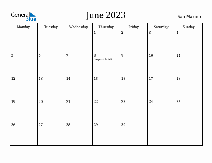 June 2023 Calendar San Marino