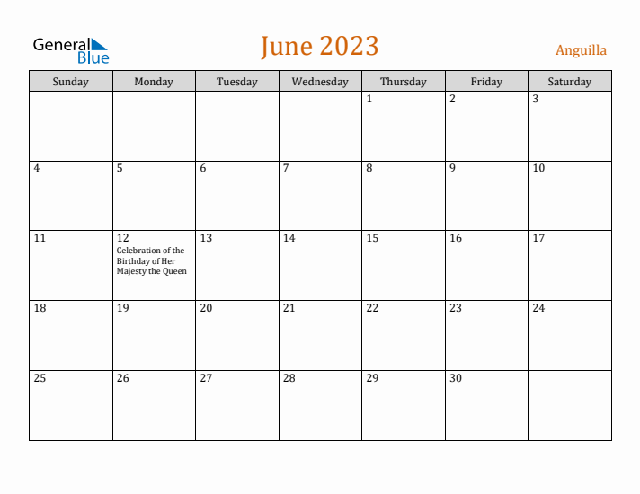 June 2023 Holiday Calendar with Sunday Start