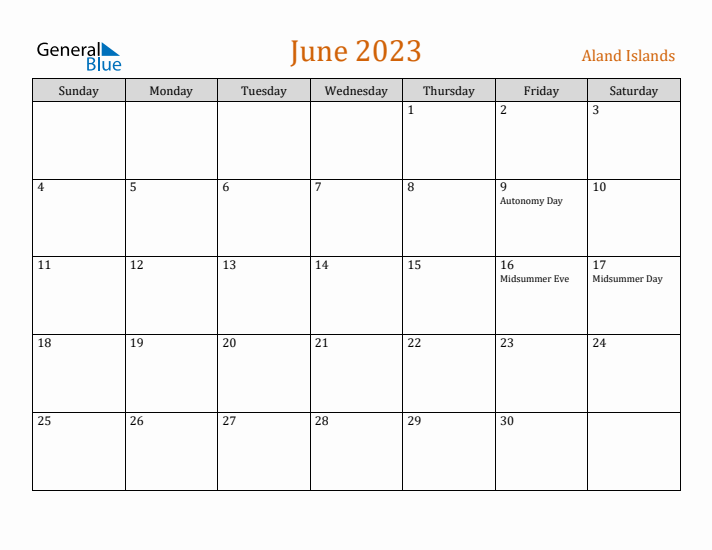 June 2023 Holiday Calendar with Sunday Start