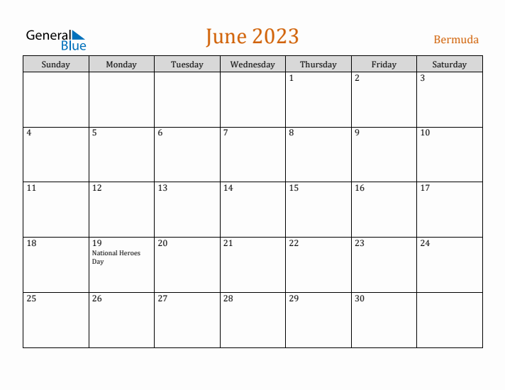 June 2023 Holiday Calendar with Sunday Start