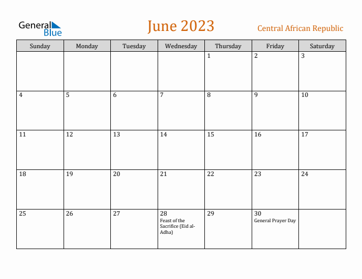 June 2023 Holiday Calendar with Sunday Start