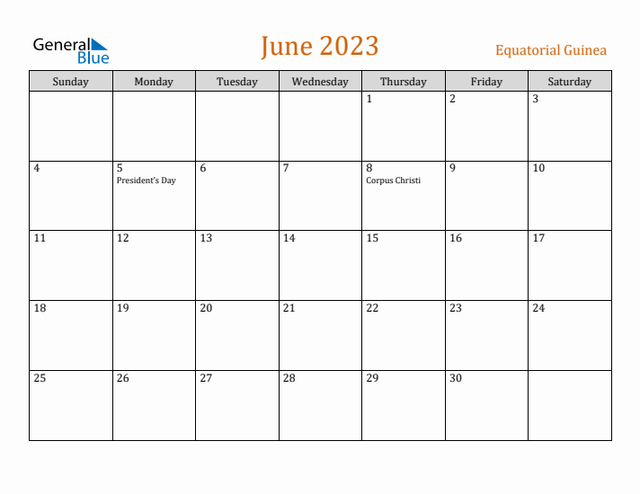 June 2023 Holiday Calendar with Sunday Start