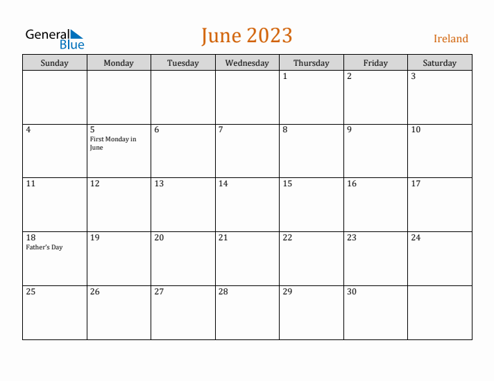 June 2023 Holiday Calendar with Sunday Start