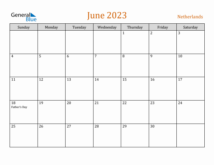 June 2023 Holiday Calendar with Sunday Start