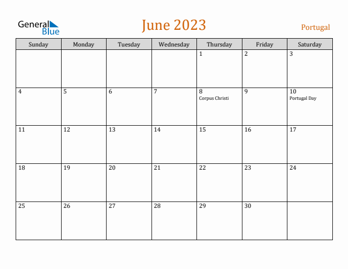 June 2023 Holiday Calendar with Sunday Start