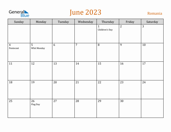 June 2023 Holiday Calendar with Sunday Start