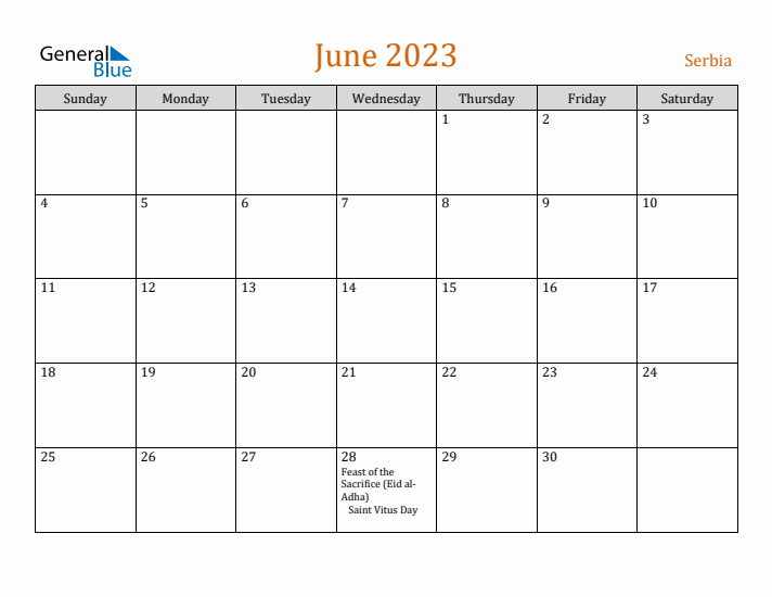 June 2023 Holiday Calendar with Sunday Start