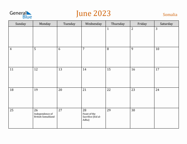 June 2023 Holiday Calendar with Sunday Start