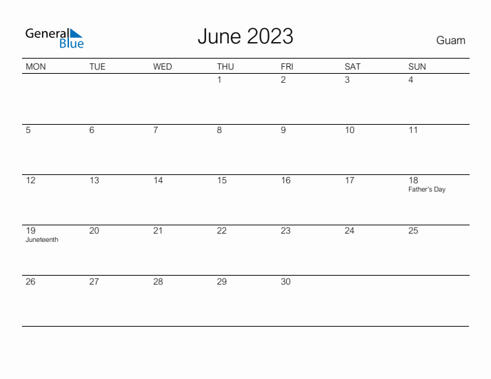 Printable June 2023 Calendar for Guam