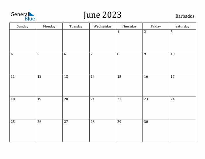 June 2023 Calendar Barbados